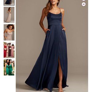 *UNWORN* David's Bridal Navy Satin Bridesmaid Dress